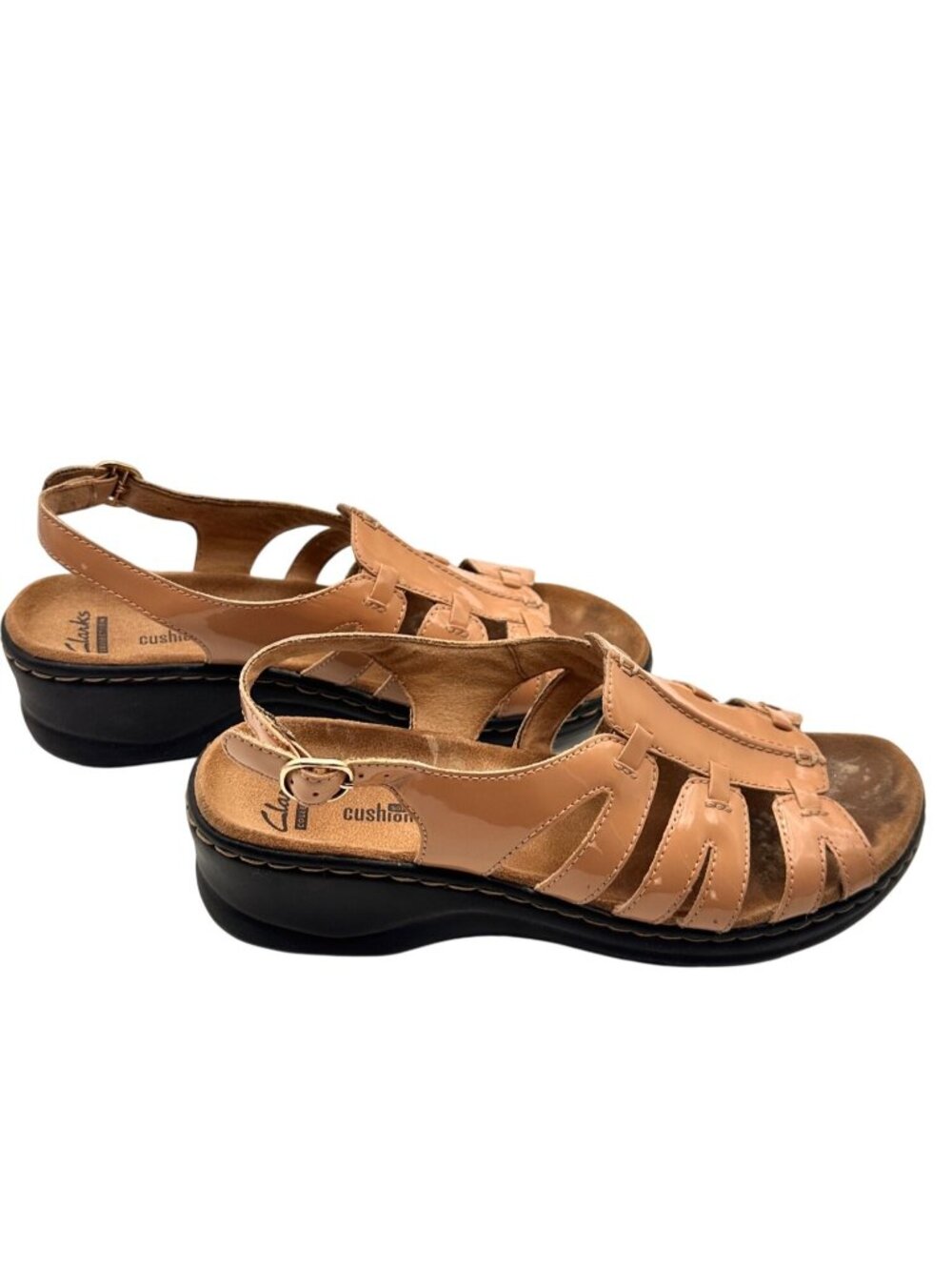 Clarks Size 8 Tan Leather Sandals Adjustable Strap Cushioned Insoles